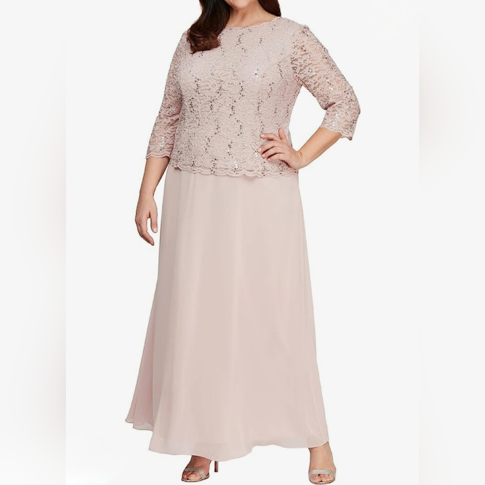 NEW Alex Evenings Pink Formal Sequined Dress/Gown Size 12 with 3/4 Sleeves